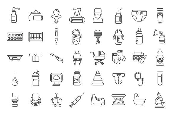 Baby Health Icons Set Outline Vector: Premium Graphics for Branding