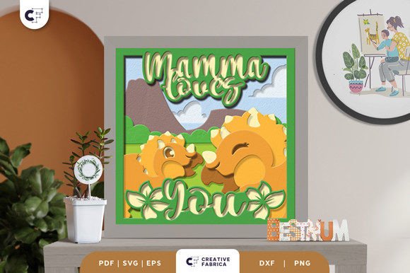 Mama and Baby Triceratops 3D SVG for Holidays