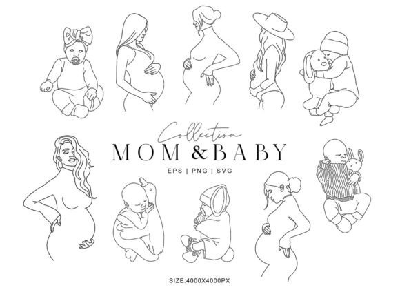 Mom and Baby Line Art: Premium Graphics & Illustrations